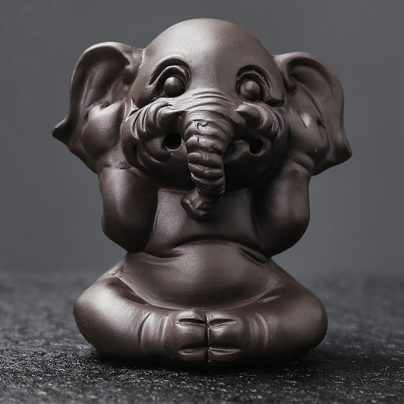 Buddha Stonesかわいい象 紫粘土 逆流煙噴水 平和 癒し 香炉 装飾 - image 21