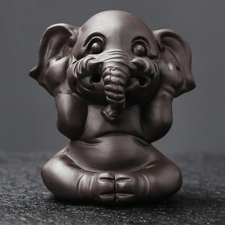 Buddha Stonesかわいい象 紫粘土 逆流煙噴水 平和 癒し 香炉 装飾 - image 21