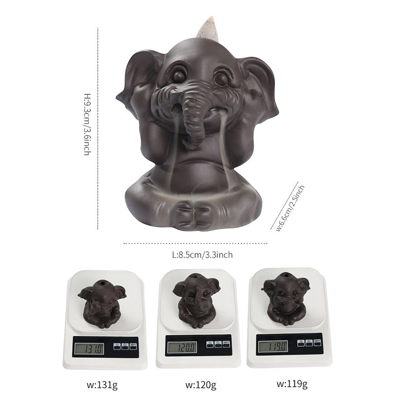 Buddha Stonesかわいい象 紫粘土 逆流煙噴水 平和 癒し 香炉 装飾 - image 5