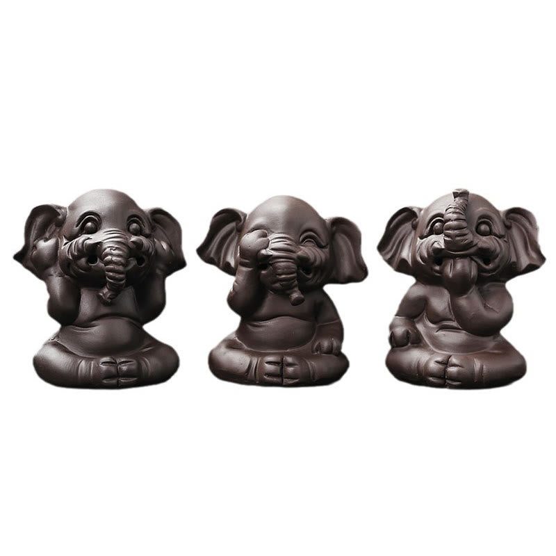 Buddha Stonesかわいい象 紫粘土 逆流煙噴水 平和 癒し 香炉 装飾 - image 4