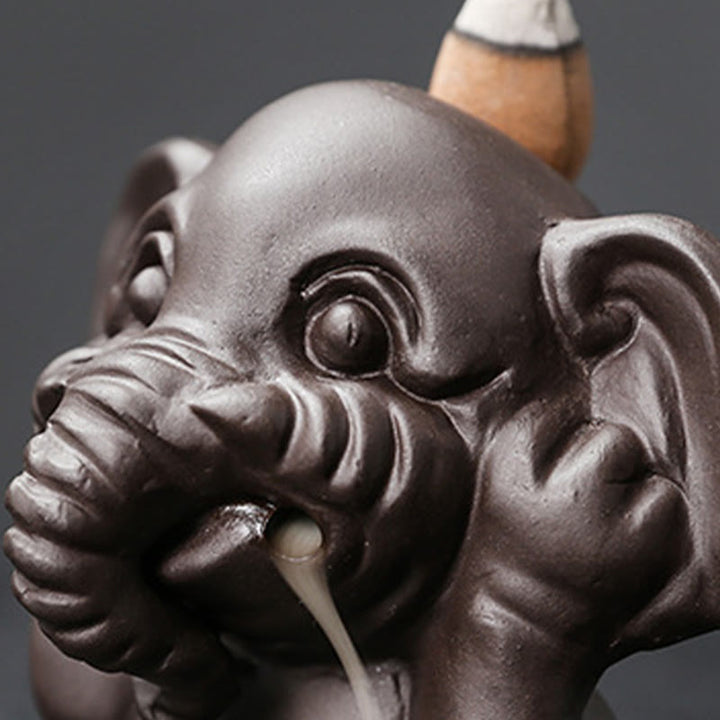 Buddha Stonesかわいい象 紫粘土 逆流煙噴水 平和 癒し 香炉 装飾 - image 23
