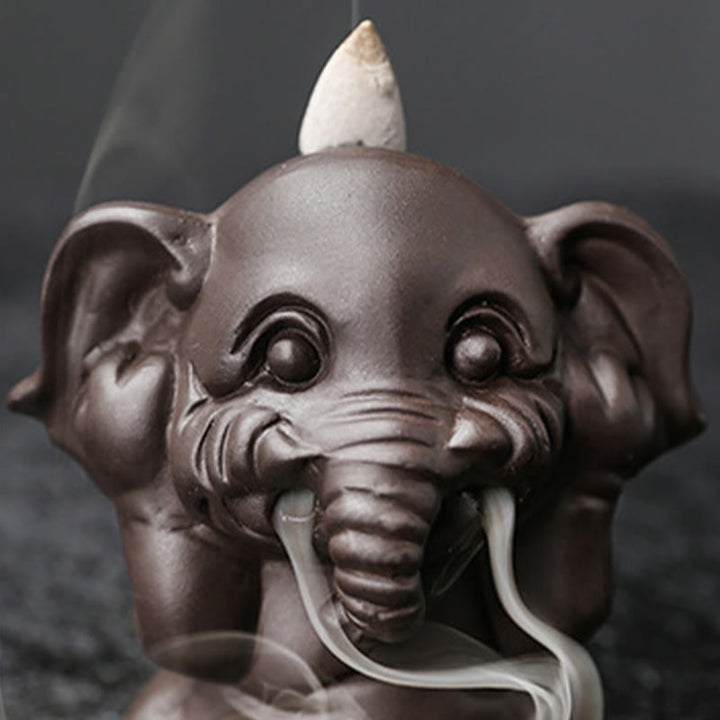 Buddha Stonesかわいい象 紫粘土 逆流煙噴水 平和 癒し 香炉 装飾 - image 22