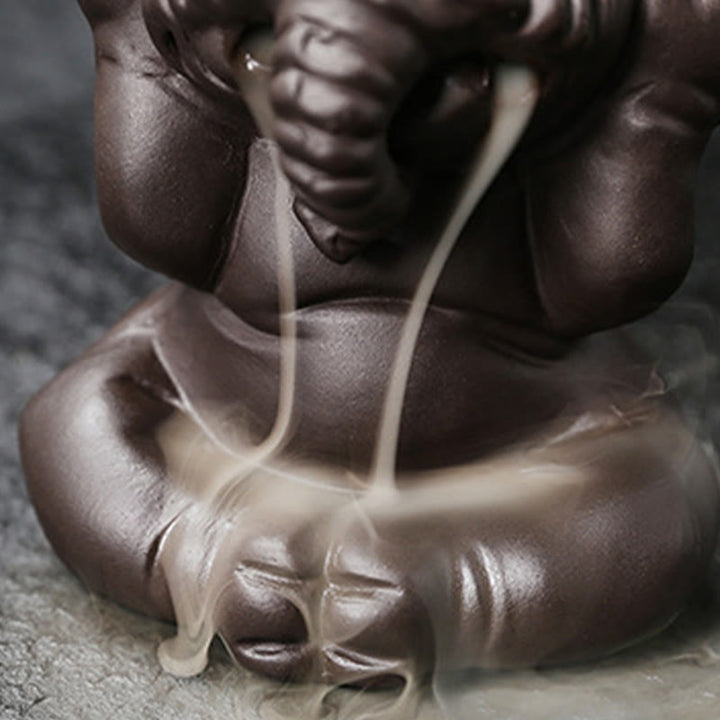 Buddha Stonesかわいい象 紫粘土 逆流煙噴水 平和 癒し 香炉 装飾 - image 23