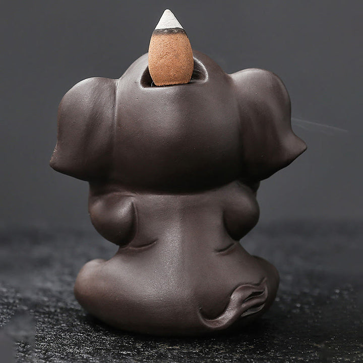 Buddha Stonesかわいい象 紫粘土 逆流煙噴水 平和 癒し 香炉 装飾 - image 19