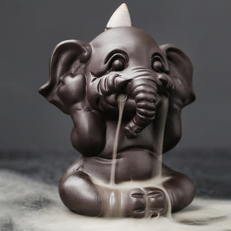 Buddha Stonesかわいい象 紫粘土 逆流煙噴水 平和 癒し 香炉 装飾 - image 17