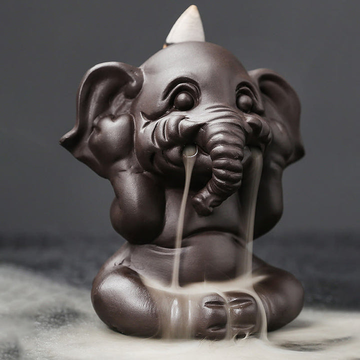 Buddha Stonesかわいい象 紫粘土 逆流煙噴水 平和 癒し 香炉 装飾 - image 17