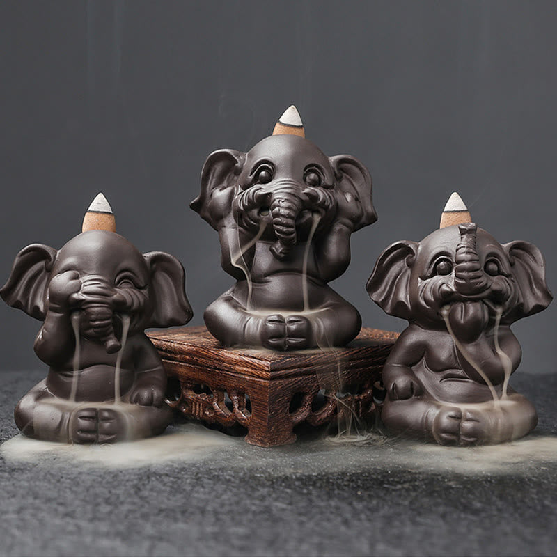 Buddha Stonesかわいい象 紫粘土 逆流煙噴水 平和 癒し 香炉 装飾 - image 2