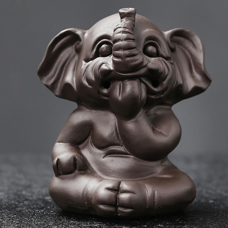Buddha Stonesかわいい象 紫粘土 逆流煙噴水 平和 癒し 香炉 装飾 - image 30