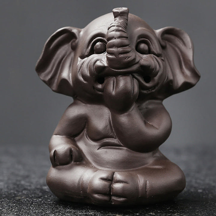 Buddha Stonesかわいい象 紫粘土 逆流煙噴水 平和 癒し 香炉 装飾 - image 30