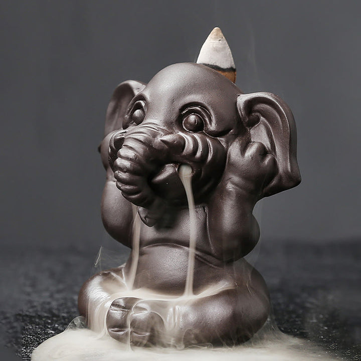 Buddha Stonesかわいい象 紫粘土 逆流煙噴水 平和 癒し 香炉 装飾 - image 18