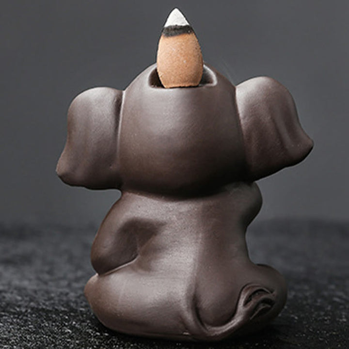 Buddha Stonesかわいい象 紫粘土 逆流煙噴水 平和 癒し 香炉 装飾 - image 8
