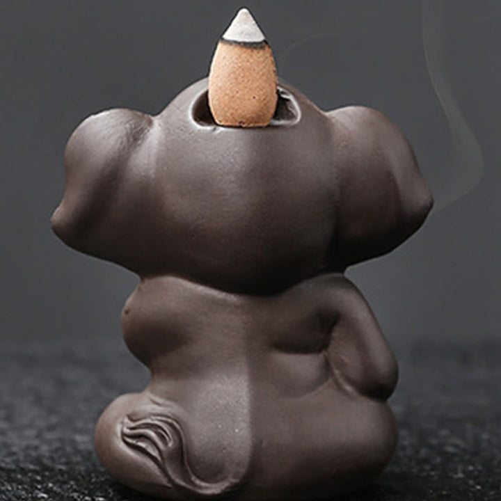 Buddha Stonesかわいい象 紫粘土 逆流煙噴水 平和 癒し 香炉 装飾 - image 29