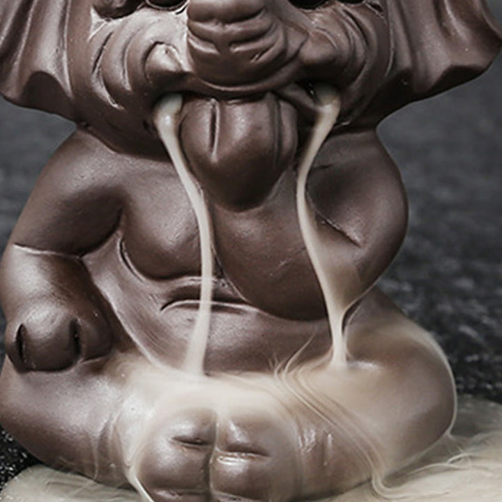 Buddha Stonesかわいい象 紫粘土 逆流煙噴水 平和 癒し 香炉 装飾 - image 33
