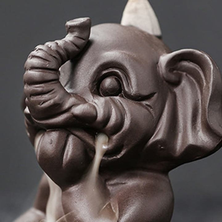 Buddha Stonesかわいい象 紫粘土 逆流煙噴水 平和 癒し 香炉 装飾 - image 32