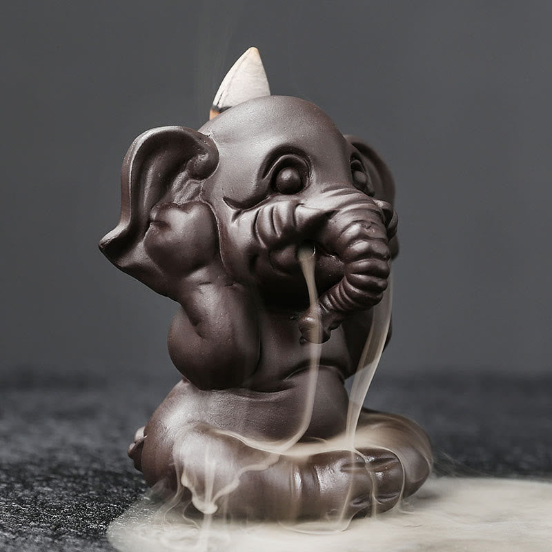 Buddha Stonesかわいい象 紫粘土 逆流煙噴水 平和 癒し 香炉 装飾 - image 20