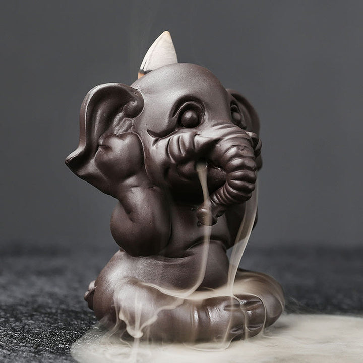 Buddha Stonesかわいい象 紫粘土 逆流煙噴水 平和 癒し 香炉 装飾 - image 20