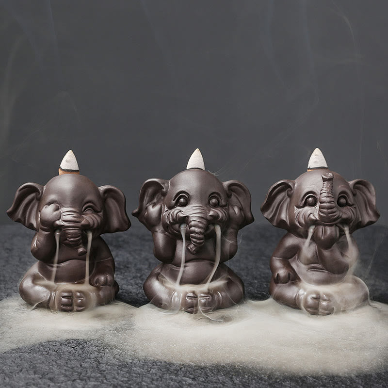 Buddha Stonesかわいい象 紫粘土 逆流煙噴水 平和 癒し 香炉 装飾 - image 3