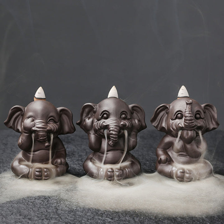 Buddha Stonesかわいい象 紫粘土 逆流煙噴水 平和 癒し 香炉 装飾 - image 3