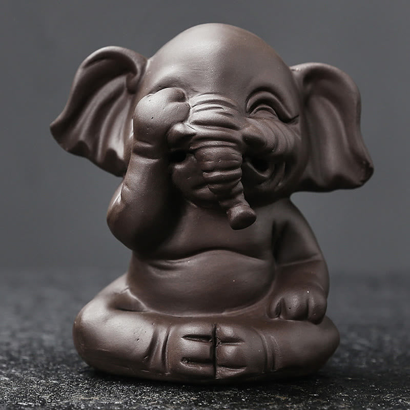 Buddha Stonesかわいい象 紫粘土 逆流煙噴水 平和 癒し 香炉 装飾 - image 10