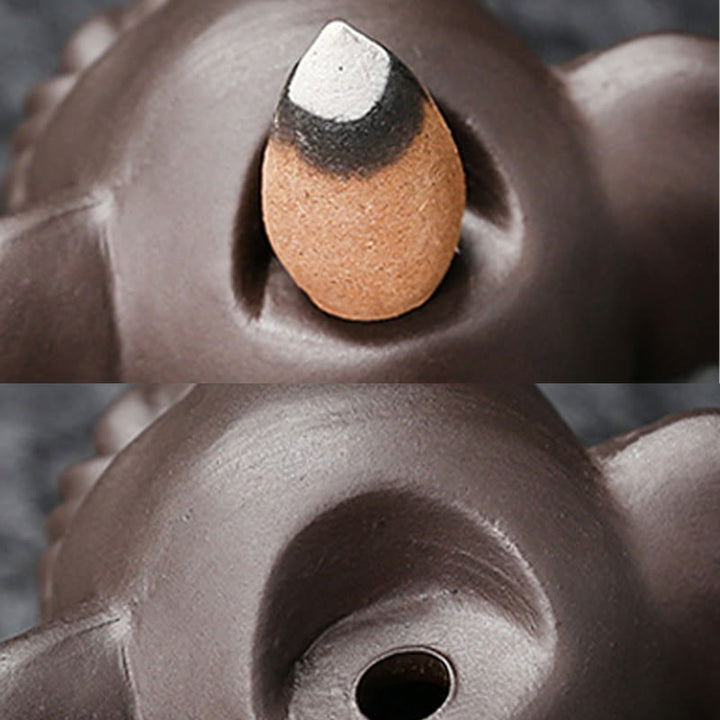 Buddha Stonesかわいい象 紫粘土 逆流煙噴水 平和 癒し 香炉 装飾 - image 26