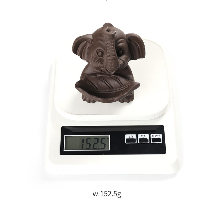 Buddha Stones小さな象の葉っぱを持つ紫粘土の逆流煙噴水 癒しの香炉装飾 - image 17