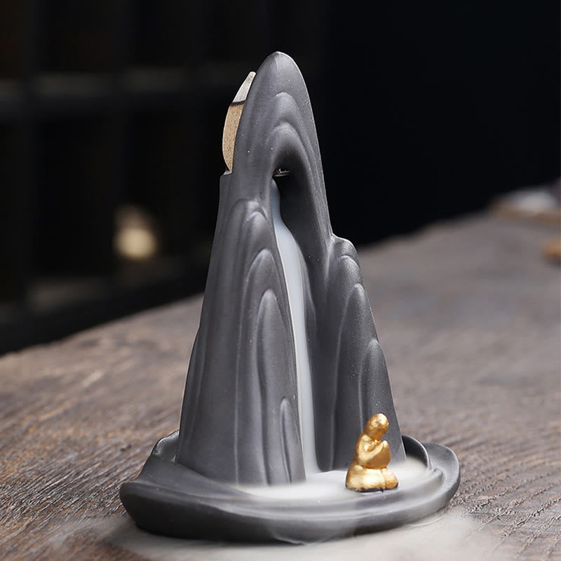 Buddha Stonesリトルモンク山 流水 紫粘土 セラミック ヒーリング 逆流香炉 装飾 - image 8