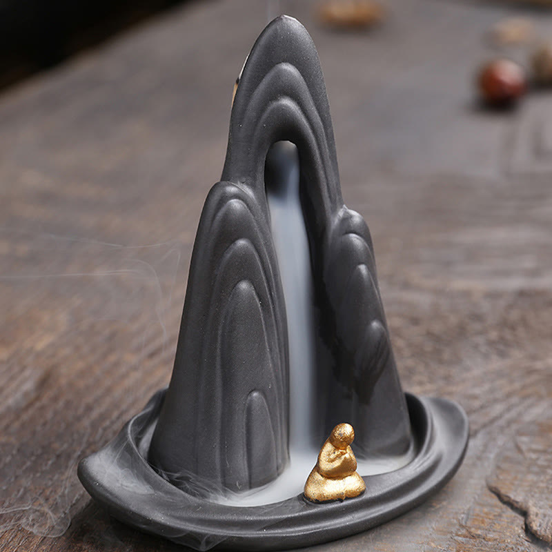 Buddha Stonesリトルモンク山 流水 紫粘土 セラミック ヒーリング 逆流香炉 装飾 - image 5