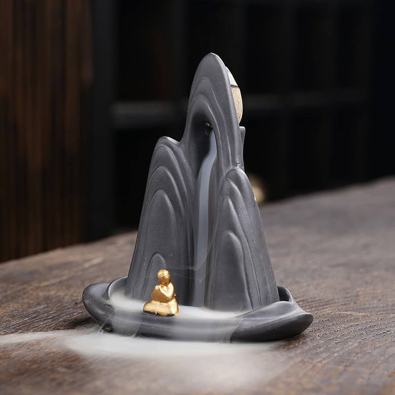 Buddha Stonesリトルモンク山 流水 紫粘土 セラミック ヒーリング 逆流香炉 装飾 - image 2