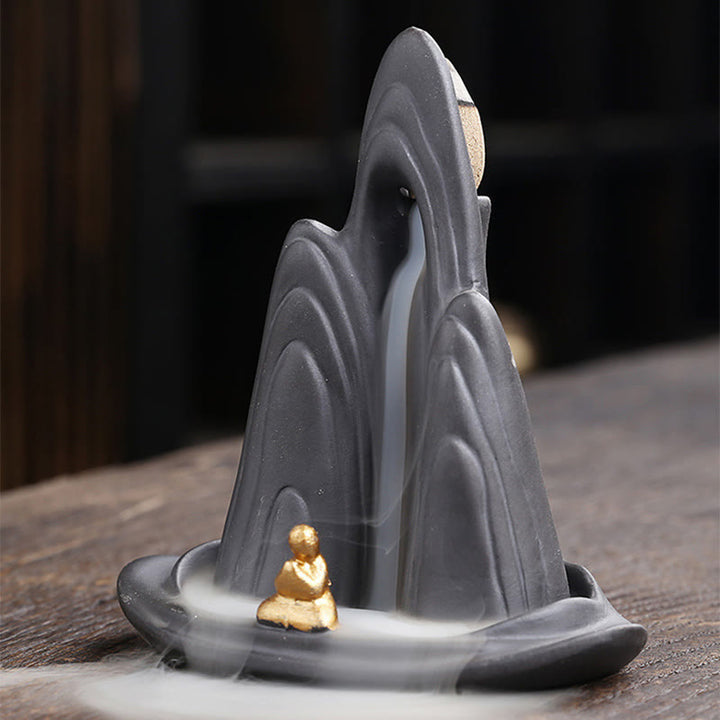Buddha Stonesリトルモンク山 流水 紫粘土 セラミック ヒーリング 逆流香炉 装飾 - image 6