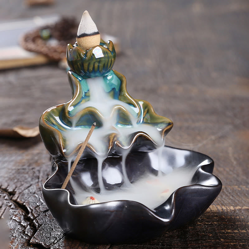 Buddha Stones蓮の葉 鯉 陶器 逆流煙噴水 平和香炉 装飾 - image 2