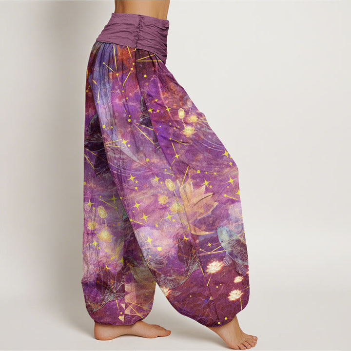 Buddha Stones、鯉、蓮、月、星柄、レディース 伸縮性ウエスト ハーレムパンツ - image 6