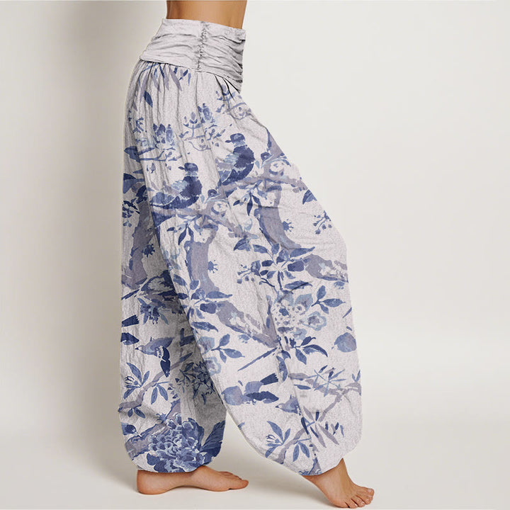 Buddha Stones、鳥、枝、花柄 レディース 伸縮性ウエスト ハーレムパンツ - image 10