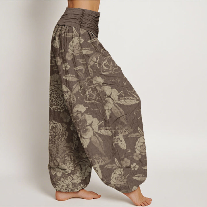 Buddha Stones レディース カジュアル 牡丹と花葉柄 ウエストゴム付き ハーレムパンツ - image 6