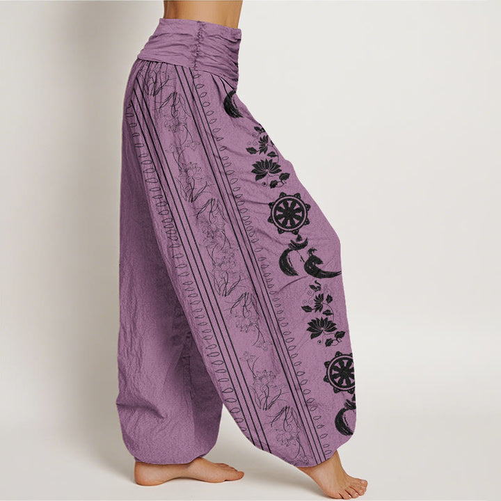 Buddha Stones、法輪、蓮、OM柄、レディース、伸縮性ウエスト、ハーレムパンツ - image 9