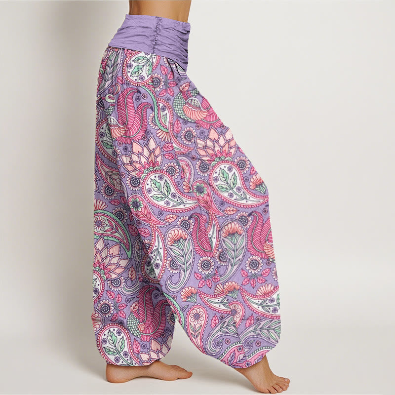 Buddha Stonesカシューフラワー 孔雀 ひまわりデザイン レディース 伸縮性ウエスト ハーレムパンツ - image 2