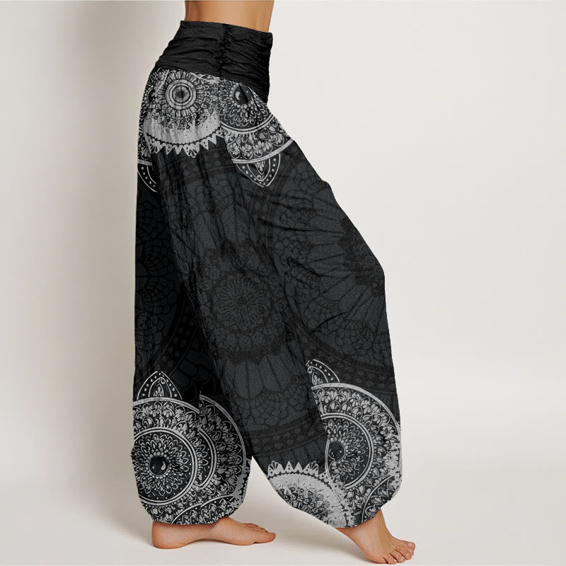 Buddha Stones円形曼荼羅デザイン レディース 伸縮性ウエスト ハーレムパンツ - image 3