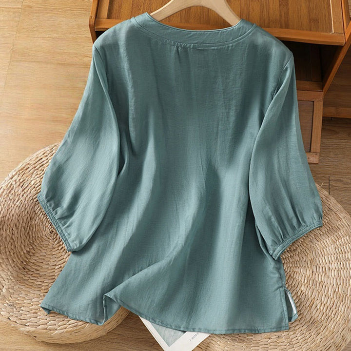 Buddha Stonesカジュアル刺繍 カエルボタン コットン ポリエステル 半袖 レディース スタンドカラー シャツ - image 7