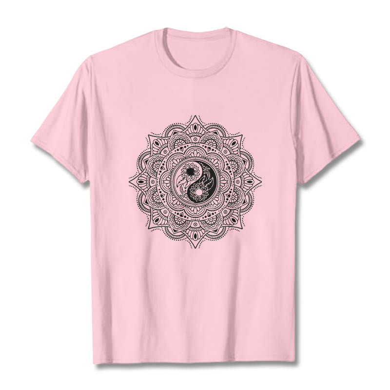 Buddha Stones曼荼羅YinYangシンボル柄Tシャツ - ライトピンク - 2XL - image 13