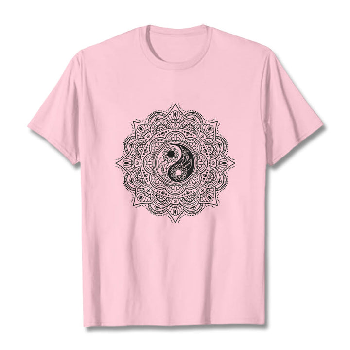 Buddha Stones曼荼羅YinYangシンボル柄Tシャツ - ライトピンク - 2XL - image 13
