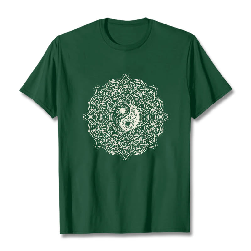 Buddha Stones曼荼羅YinYangシンボル柄Tシャツ - フォレストグリーン - 2XL - image 0