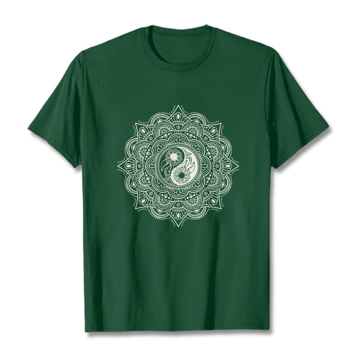 Buddha Stones曼荼羅YinYangシンボル柄Tシャツ - フォレストグリーン - 2XL - image 0
