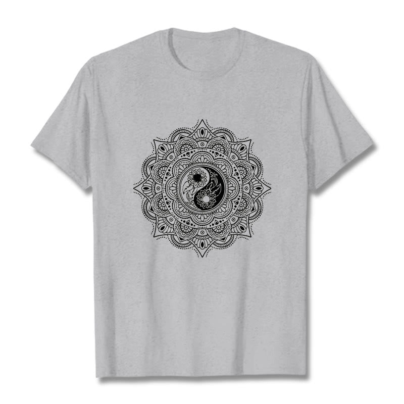 Buddha Stones曼荼羅YinYangシンボル柄Tシャツ - ライトグレー - 2XL - image 19