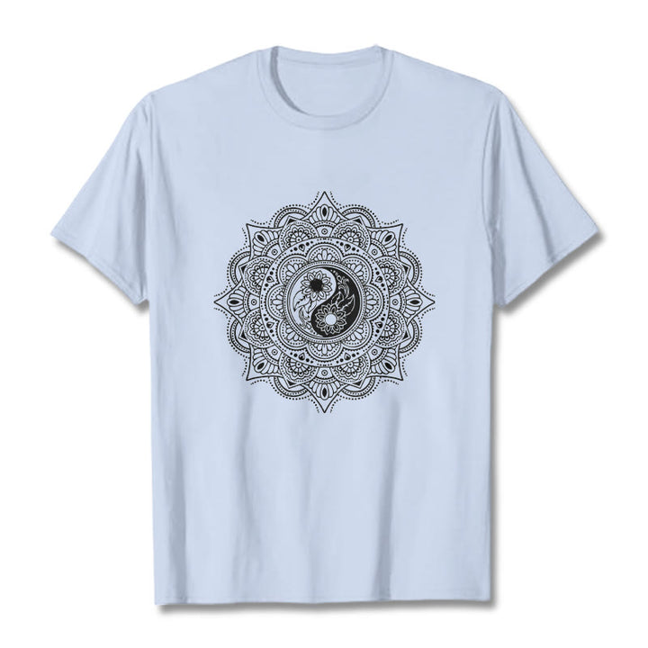 Buddha Stones曼荼羅YinYangシンボル柄Tシャツ - ライトシアン - 2XL - image 18