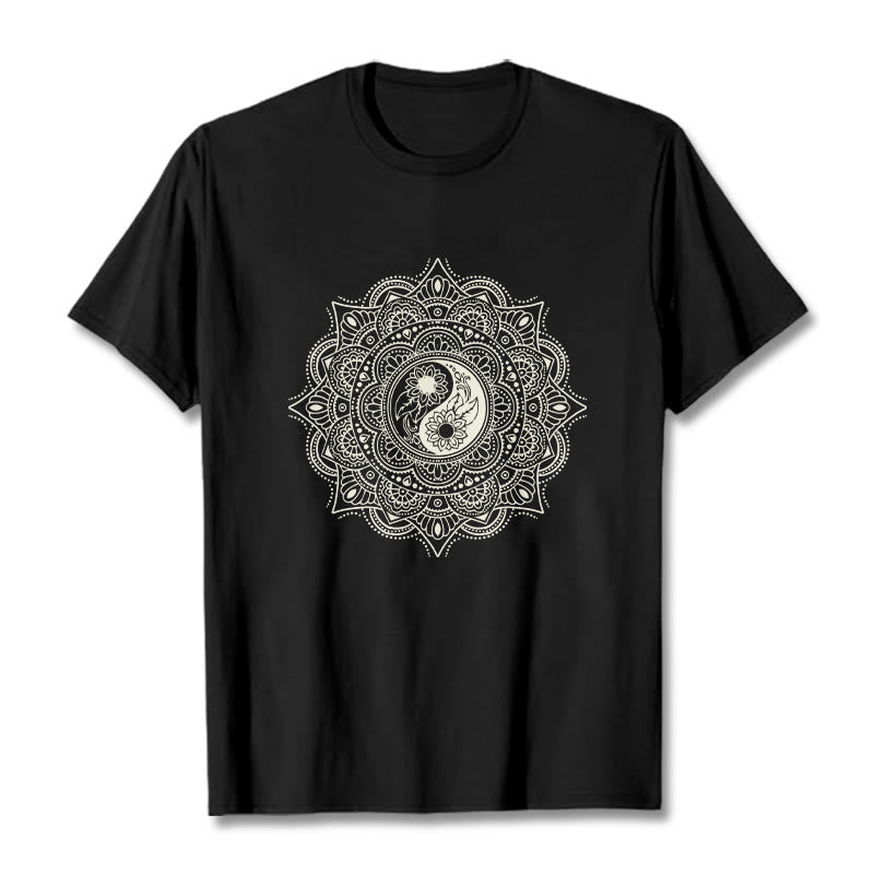 Buddha Stones曼荼羅YinYangシンボル柄Tシャツ - 黒 - 2XL - image 4