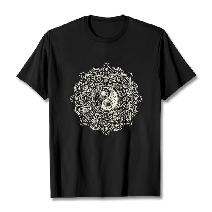 Buddha Stones曼荼羅YinYangシンボル柄Tシャツ - 黒 - 2XL - image 4