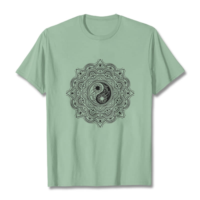 Buddha Stones曼荼羅YinYangシンボル柄Tシャツ - ペールグリーン - 2XL - image 15
