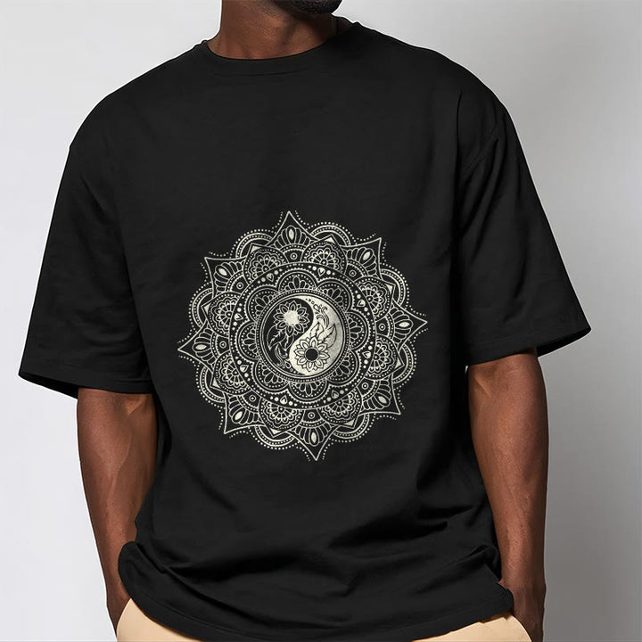 Buddha Stones曼荼羅YinYangシンボル柄Tシャツ - image 5