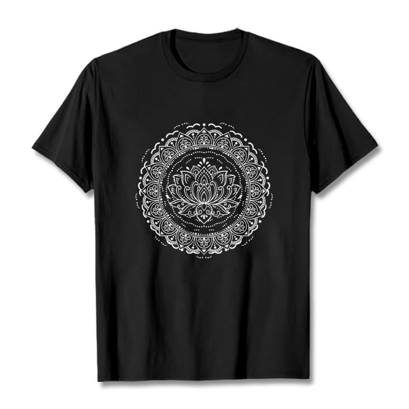 Buddha Stones曼荼羅蓮の花柄Tシャツ - 黒 - 2XL - image 5