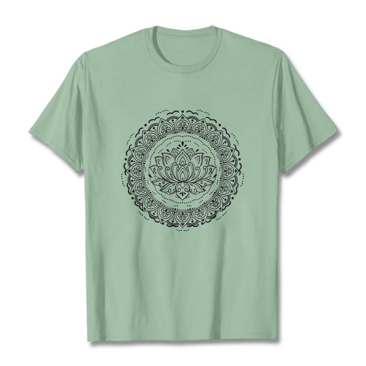 Buddha Stones曼荼羅蓮の花柄Tシャツ - ペールグリーン - 2XL - image 15