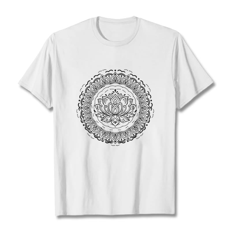 Buddha Stones曼荼羅蓮の花柄Tシャツ - 白 - 2XL - image 1